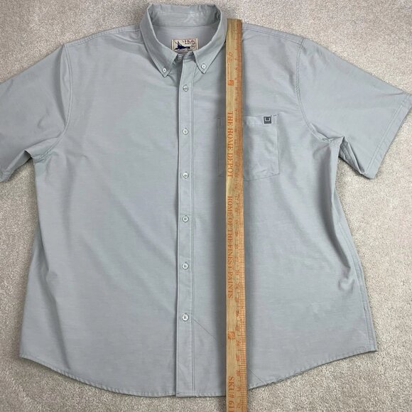 HUK Men's Kona Solid Short Sleeve Fishing Button Down Shirt Pocket Gray XXL 2XL - Picture 13 of 15
